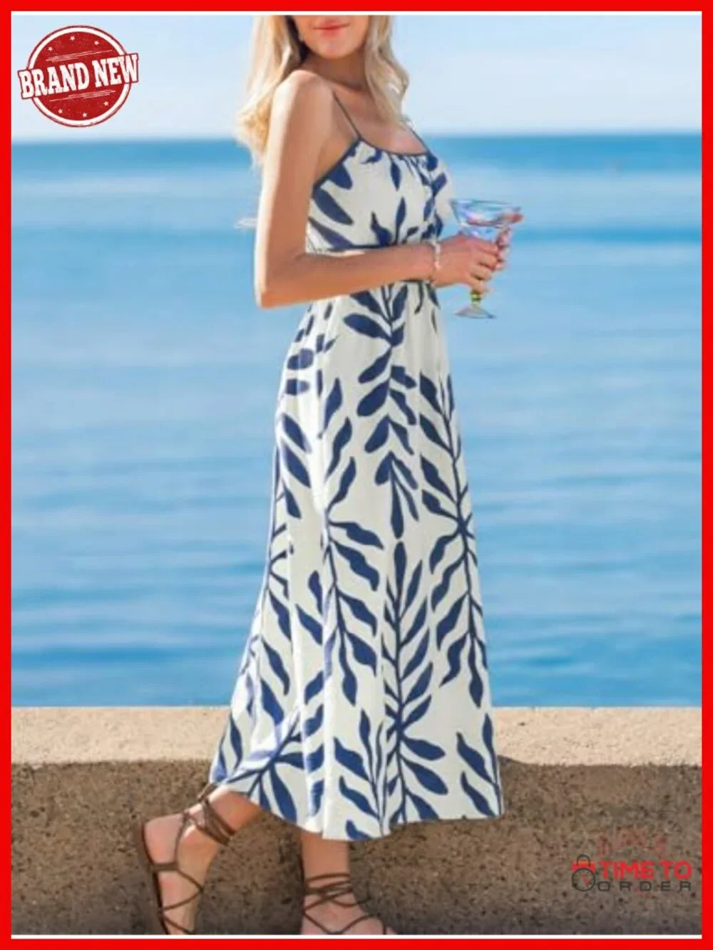 Women's Floral Boho Ruched Flowy Ruffle Cami Smocked Midi Dress